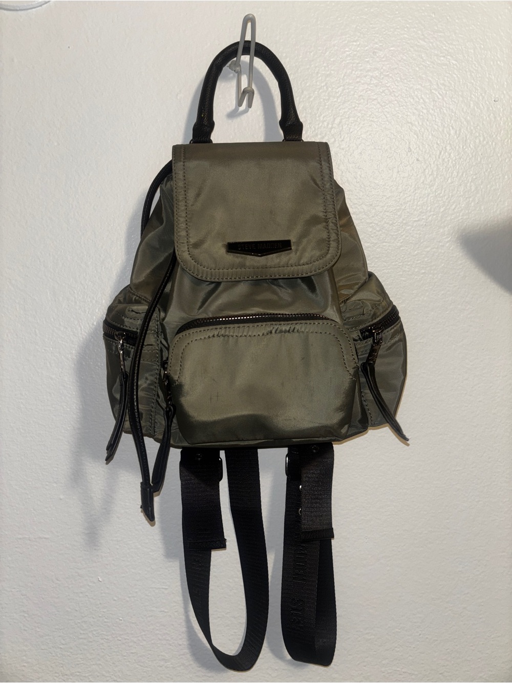 Steve Madden Olive Green Mini Backpack with Black Straps